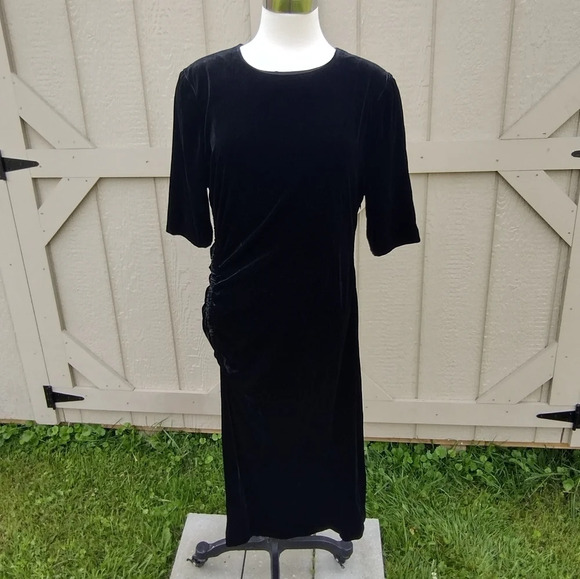 Lk Bennett KARA Black Velvet Evening Dress Ruched Side Size 16 US 12 - Picture 1 of 10